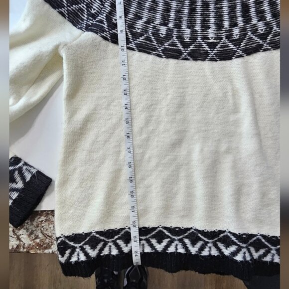 Talbots Fair Isle Sweater Lp Black White Fuzzy Nordick Ski Soft Wool Blend - Picture 11 of 11